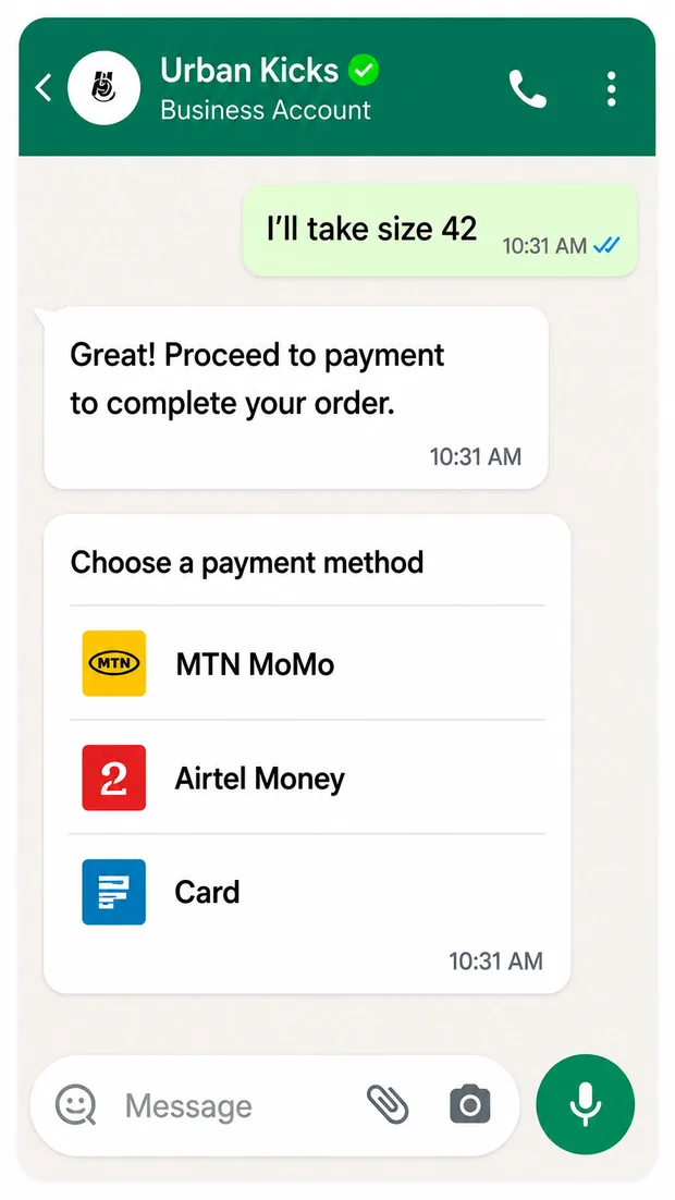 Customer selects size and payment method